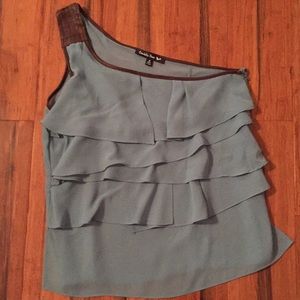 Double Zero one shoulder tank in sea foam green.